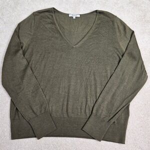 Madewell Olive Green Merino Wool‎ Silk V-Neck Knit Sweater - Women's Size Large